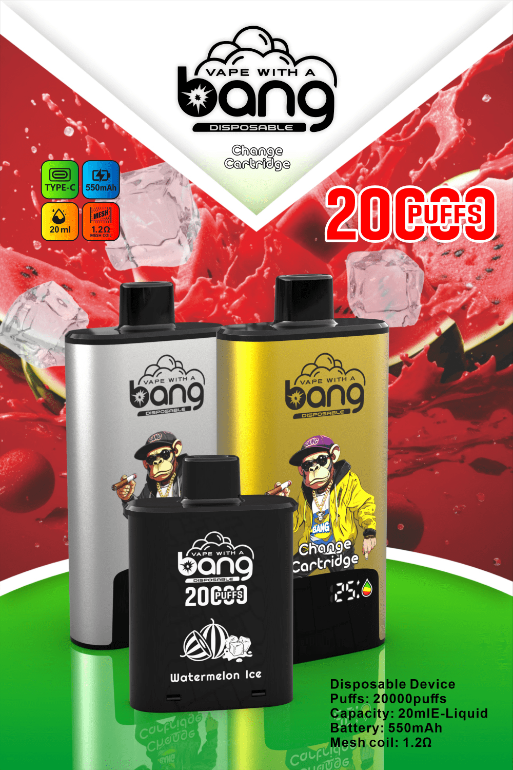 BANG 20k Change Ammunition eldobható vape – 20.000 slukk, cserélhető patron, Type-C töltés