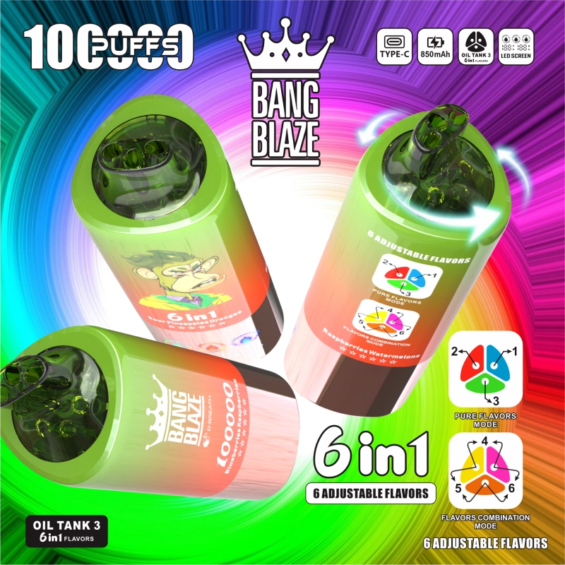 Bang Blaze 100K 6in1 eldobható vape – 100.000 slukk, 6 íz, okos kijelző, Type-C töltés