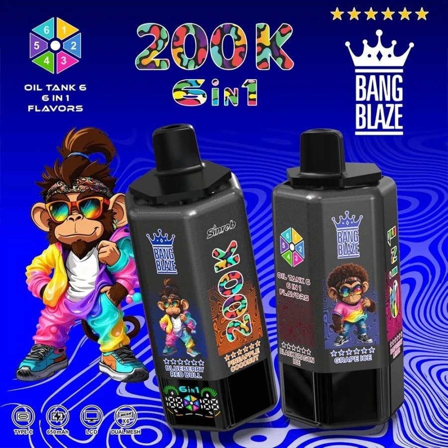 Bang Blaze 200K Puffs 6u1 – extrém 200k slukk, 6 íz, Type-C, TPD tanúsított eldobható vape