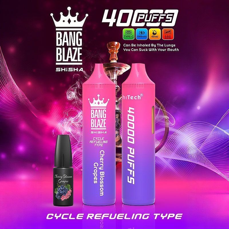 Bang Blaze Shisha 40K eldobható vape – 40 000 slukk, shisha stílus, 24 ml e-liquid, 800 mAh akkumulátor, Type-C gyorstöltés, TPD tanúsított